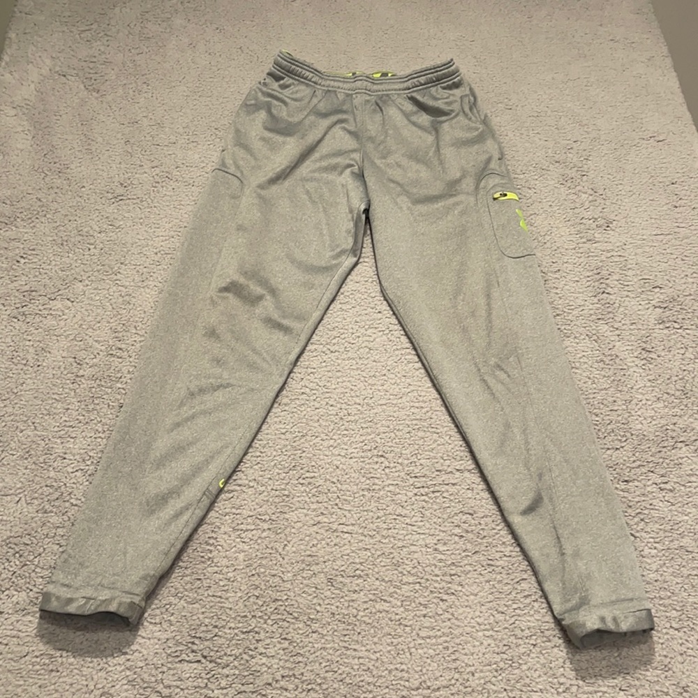 Under Armour Men's Sweatpants Gray W/ Green Loose Fit Storm Size S